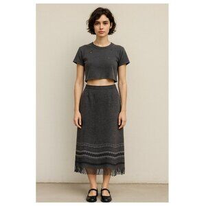 Vintage Grey Wool Blanket‎ Midi Skirt